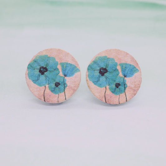 Blue Poppy Wooden Studs Front